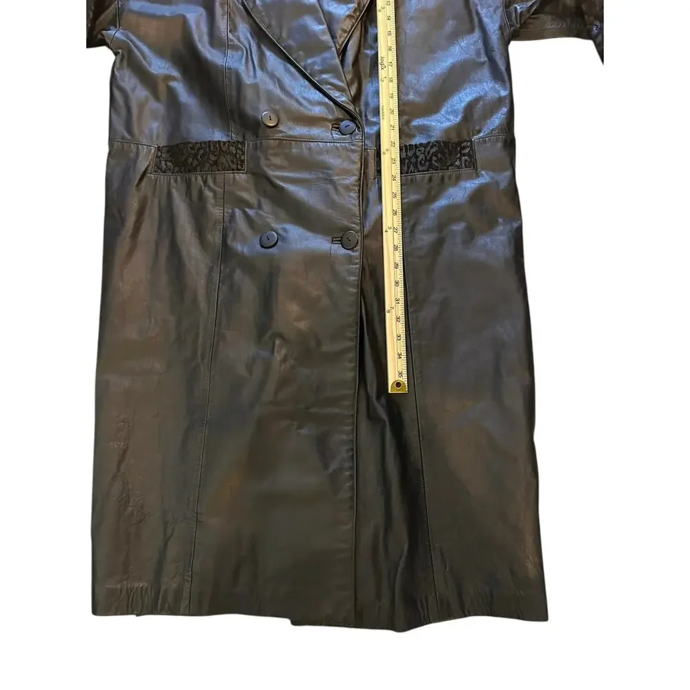 VTG 90’s Sarah Taylor Leather & Leopard Print Long Coat – Size L HolidayGift - Picture 8 of 10